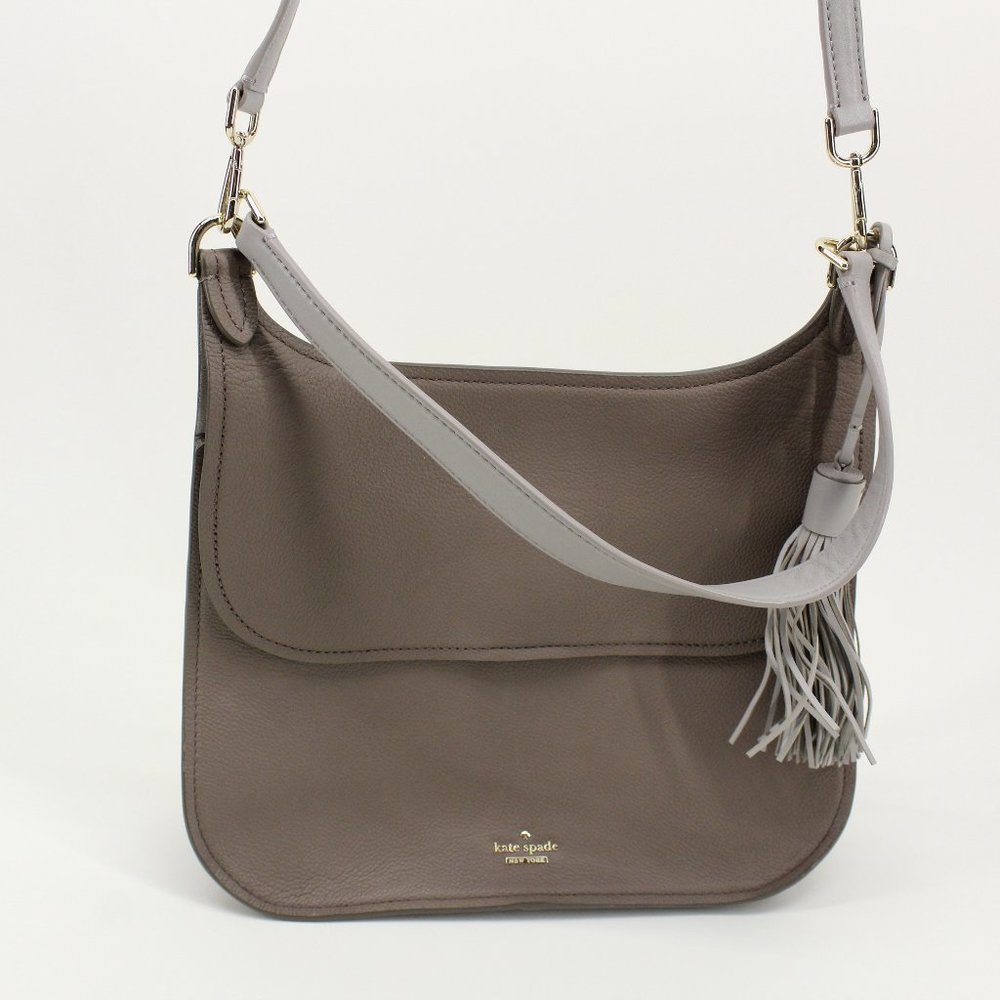 Kate Spade Tan Gray Leather Flap Crossbody Purse